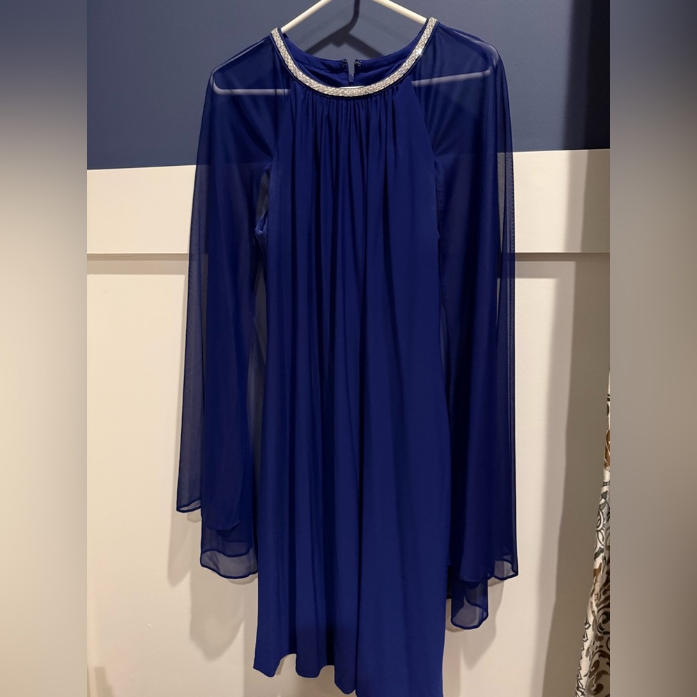 R&M Richards Royal Blue Midi Dress with Silver Embellished Trim